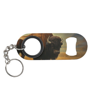 Buffalo Bison Sunset Silhouette Keychain Bottle Opener