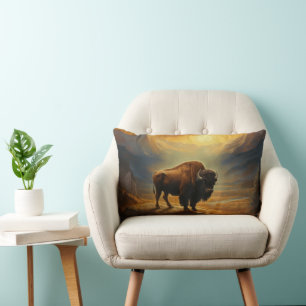 Buffalo Bison Sunset Silhouette Lumbar Pillow