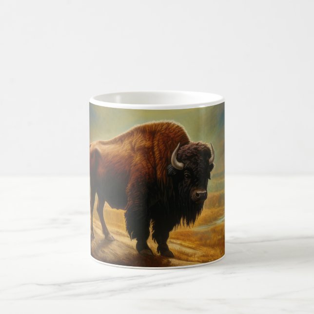 Buffalo Bison Sunset Silhouette Magic Mug (Center)
