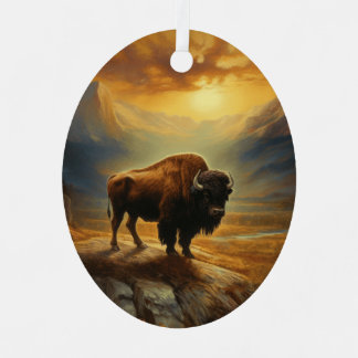 Buffalo Bison Sunset Silhouette  Metal Ornament