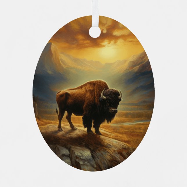 Buffalo Bison Sunset Silhouette  Metal Ornament (Front)