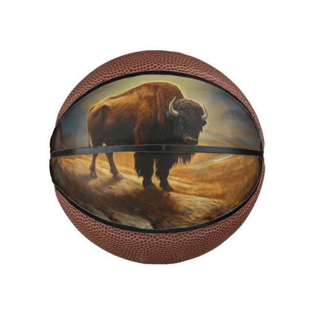 Buffalo Bison Sunset Silhouette Mini Basketball (Front)