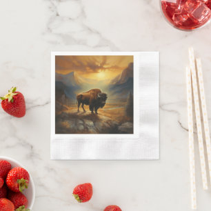 Buffalo Bison Sunset Silhouette Napkin