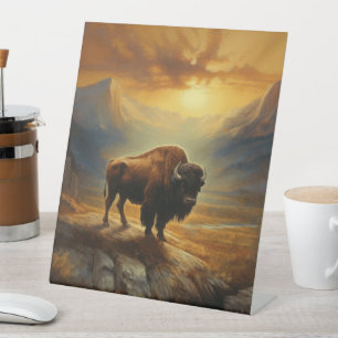 Buffalo Bison Sunset Silhouette Pedestal Sign