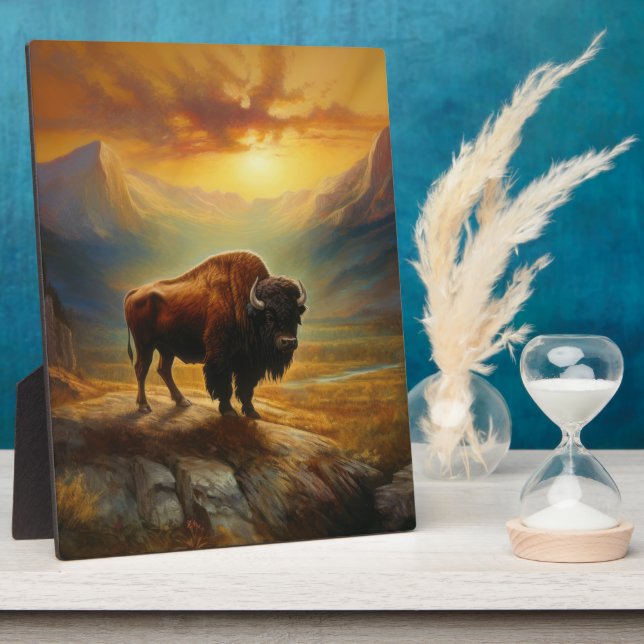 Buffalo Bison Sunset Silhouette Plaque (Side)