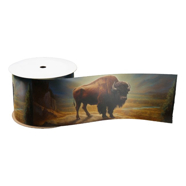 Buffalo Bison Sunset Silhouette Satin Ribbon (Spool)