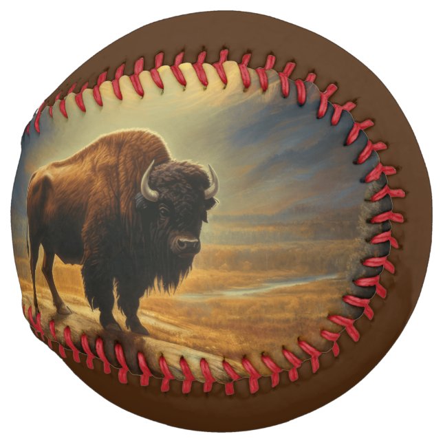 Buffalo Bison Sunset Silhouette  Softball (Front Right)