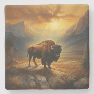 Buffalo Bison Sunset Silhouette  Stone Coaster