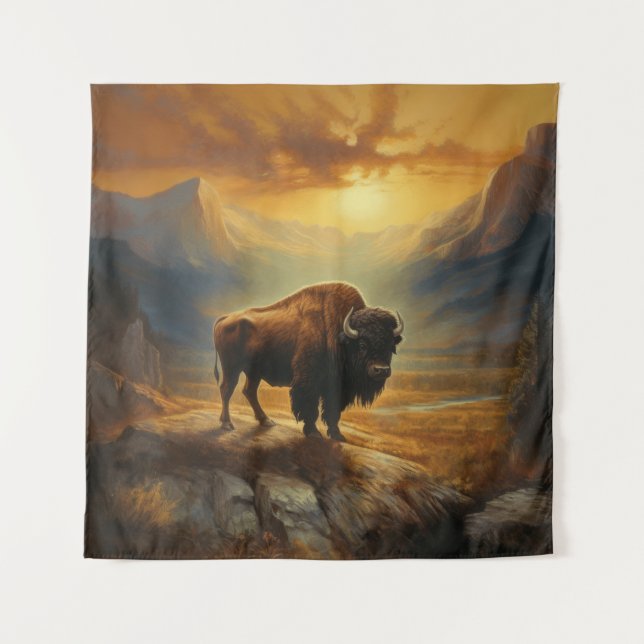 Buffalo Bison Sunset Silhouette  Tapestry (Front)