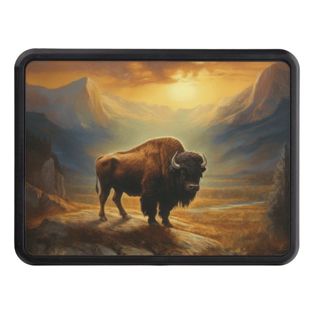 Buffalo Bison Sunset Silhouette Trailer Hitch Cover (Front)