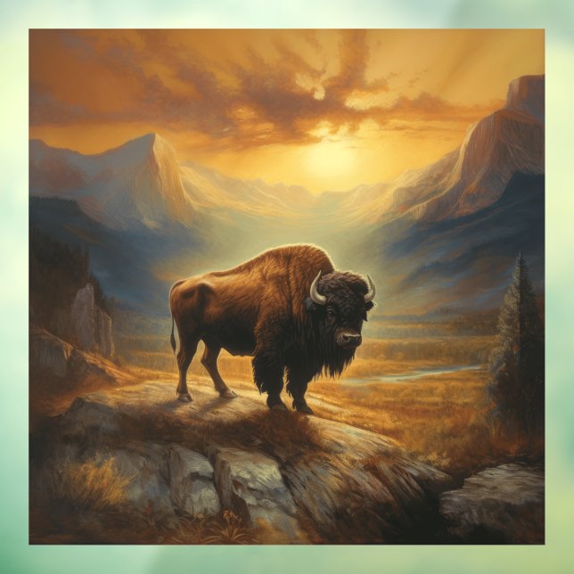 Buffalo Bison Sunset Silhouette  Window Cling (Sheet 3)