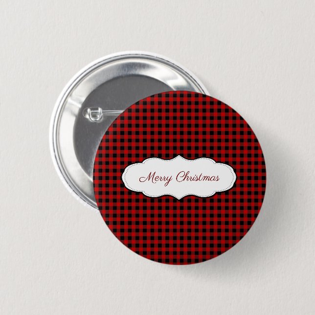Buffalo Black and Red Plaid Checks Pattern 2 Inch Round Button (Front & Back)