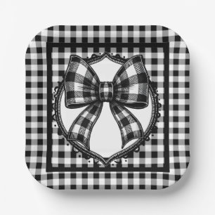 Buffalo Black Plaid Country Bow Paper Plate