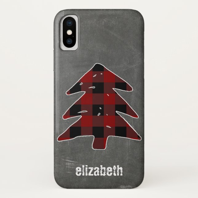 Buffalo Black Red Plaid Christmas Tree Chalkboard Case-Mate iPhone Case (Back)