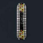 Buffalo Black White Sunflower Handwritten name  Skateboard<br><div class="desc">This design may be personalized in the area provided by changing the photo and/or text. Or it can be customized by clicking Personalize this Template and then choosing the click to customize further option and delete or change the colour of the background, add text, change the text colour or style,...</div>
