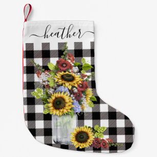 Buffalo Black White Sunflower Handwritten Small Christmas Stocking