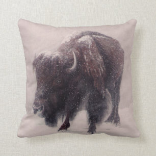 Buffalo Blizzard painting Throw Pillow
