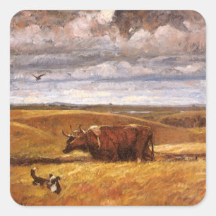 Buffalo Bones Plowed Under by Harvey Thomas Dunn Square Sticker