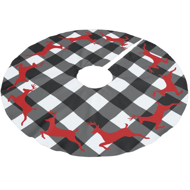 Buffalo Check and Reindeer Christmas Tree Skirt (Angled)