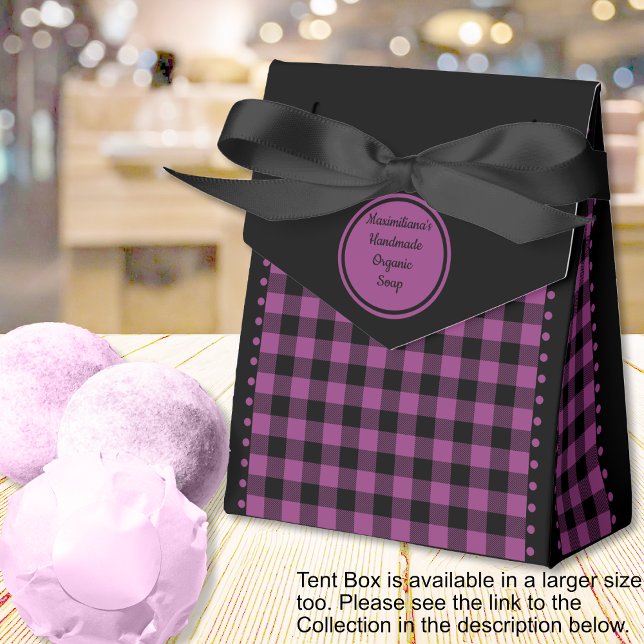 Buffalo Check -Black and Purple - 3x1.5x3.25 Tent  Favor Box (Buffalo Check -Black and Purple - 3x1.5x3.25 Tent Favor Boxes - by Leapfroglisics Shop)