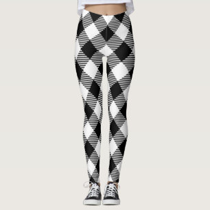 buffalo check, black and white pattern leggings