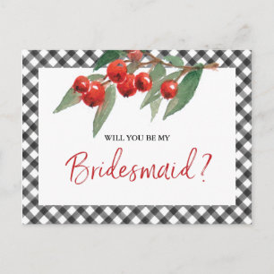 Buffalo Check Black & White Bridesmaid Proposal Postcard