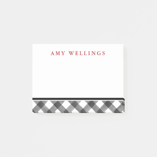 Buffalo Check Black & White Plaid Personalized Post-it Notes (Front)