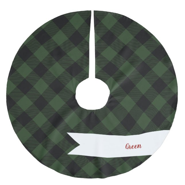 Buffalo Check Celtic Green and Black Squares Plaid Brushed Polyester Tree Skirt (Front)