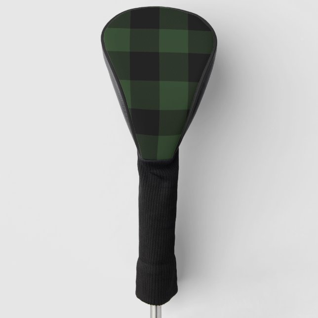 Buffalo Check Celtic Green and Black Squares Plaid Golf Head Cover (Front)