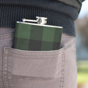 Buffalo Check Celtic Green and Black Squares Plaid Hip Flask