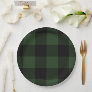 Buffalo Check Celtic Green and Black Squares Plaid Paper Plate