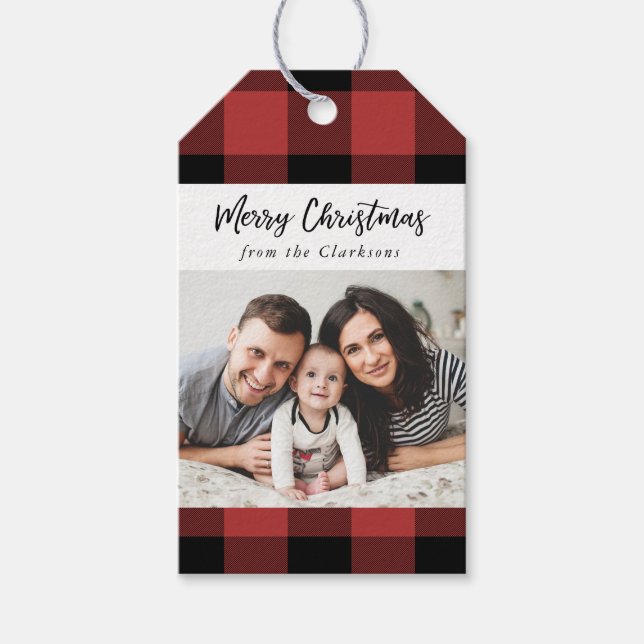 Buffalo Check Christmas Photo Gift Tag (Front)