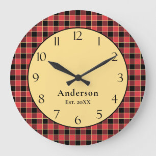 Buffalo Check Custom Colours SVG Personalized Name Large Clock