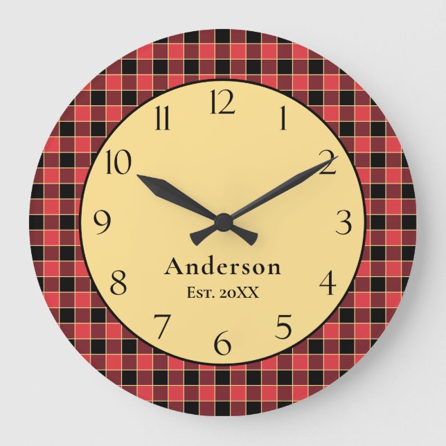 Buffalo Check Custom Colours SVG Personalized Name Large Clock (Front)