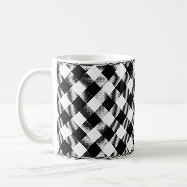 Buffalo Check Diamond Pattern Black Check Coffee Mug (Left)