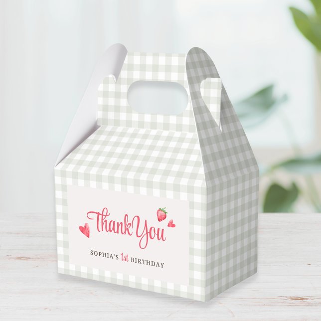 Buffalo Check Girl's Berry First Birthday Party Favor Box (Creator Uploaded)