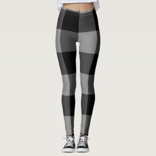 Buffalo Check Gray and Black Squares Plaid Leggings