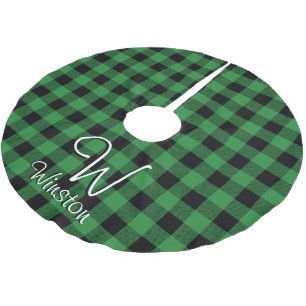 Buffalo Check Green Plaid Monogram Brushed Polyest Polyester Tree Skirt