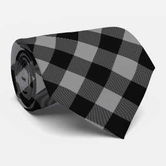 Buffalo Check Grey and Black Squares Plaid Tie