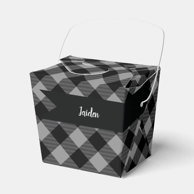 Buffalo Check Grey Black Gift Containers Favor Box (Front Side)