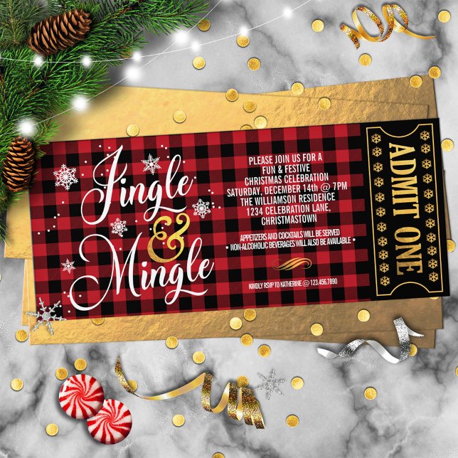 Buffalo Check Jingle and Mingle Christmas Party Invitation (Creator Uploaded)