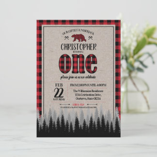 Buffalo Check Lumberjack Boy's 1st Birthday Invitation