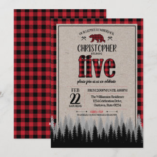 Buffalo Check Lumberjack Boy's 5th Birthday Invitation