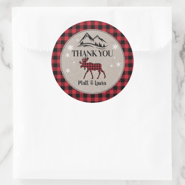 Buffalo Check Lumberjack Thank You Classic Round Sticker (Bag)