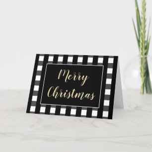 Buffalo Check Merry Christmas Black White Holiday Card