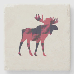 Buffalo Check Moose Wilderness Cabin Stone Coaster