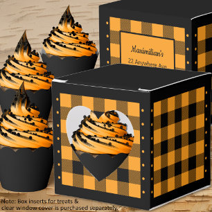 Buffalo Check - Orange and Black - Heart Favour Bo Favor Box