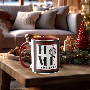 Buffalo check ornament "Home" personalized Mug