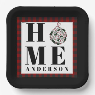 Buffalo check ornament "Home" personalized Paper Plate
