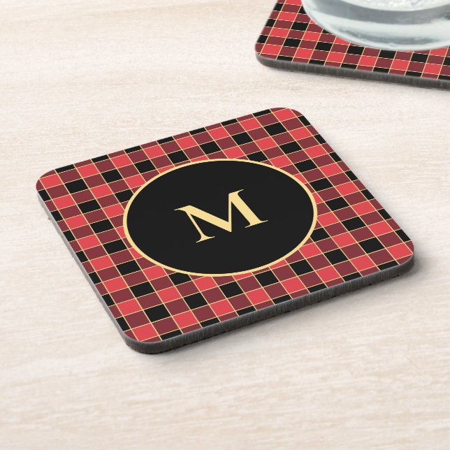 Buffalo Check Pattern Monogram Custom Colors SVG Coaster (Left Side)
